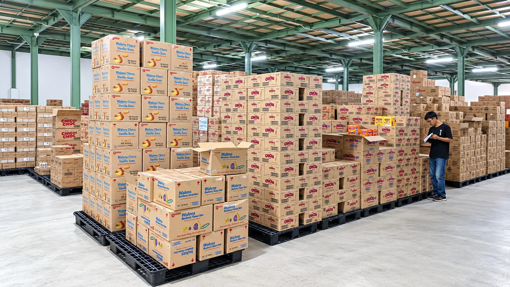 Contoh gudang TSP Group dengan tumpukan produk yang tertata